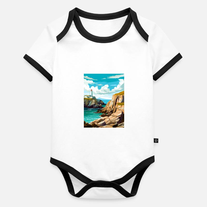 South Stack falaises Anglesey Vintage affiche de voyage Body Bébé bio contrasté manches courtes