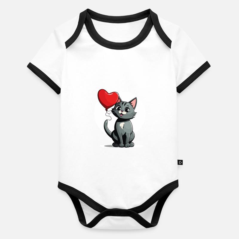 Katze Herz - Valentinstag Baby Bio-Kurzarm-Kontrastbody