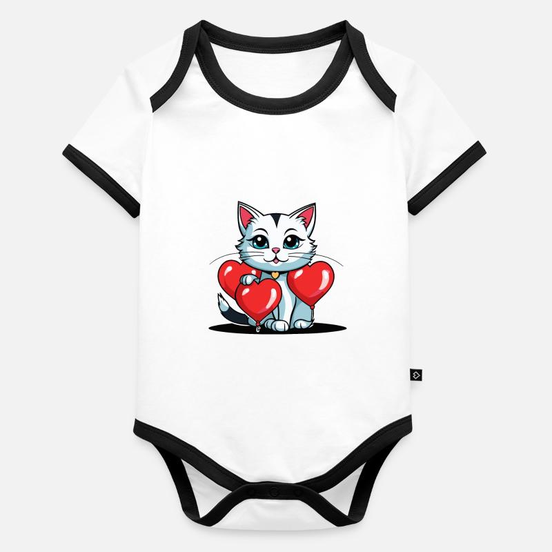 Coeur de chat - Saint-Valentin Body Bébé bio contrasté manches courtes