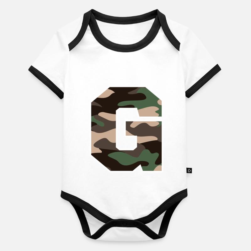 Buchstabe G Military Camouflage - Geschenkidee Baby Bio-Kurzarm-Kontrastbody