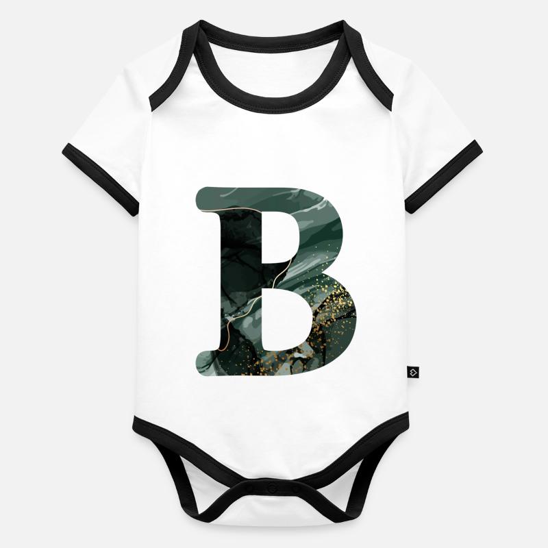 Lettre b marbré vert Body Bébé bio contrasté manches courtes