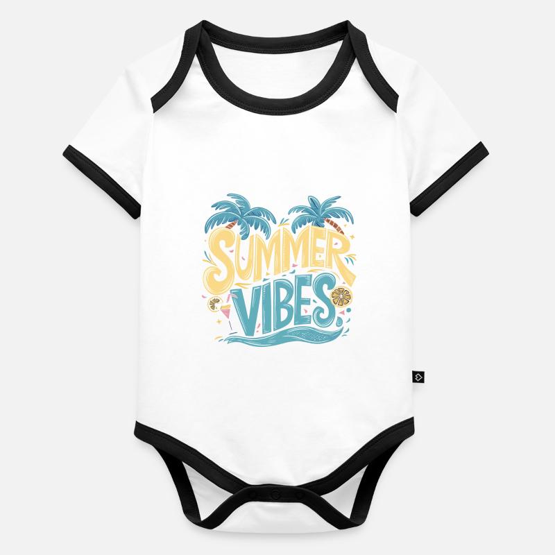 Vacances à la plage Summer Vibes Body Bébé bio contrasté manches courtes