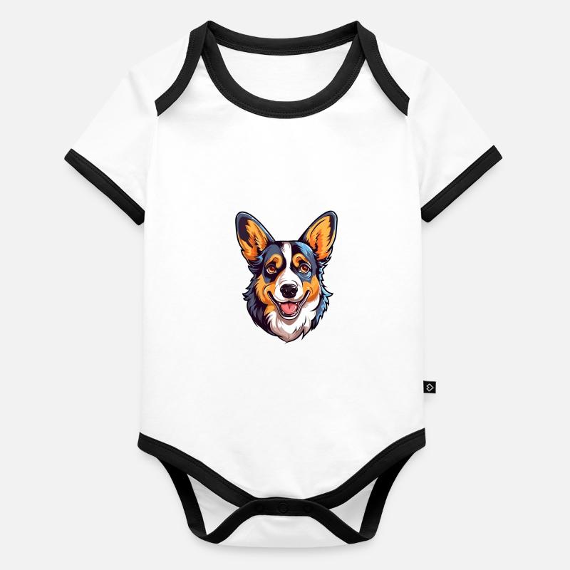 Strickjacke Welsh Corgi Hunderasse Aquarell Karikatur Baby Bio-Kurzarm-Kontrastbody