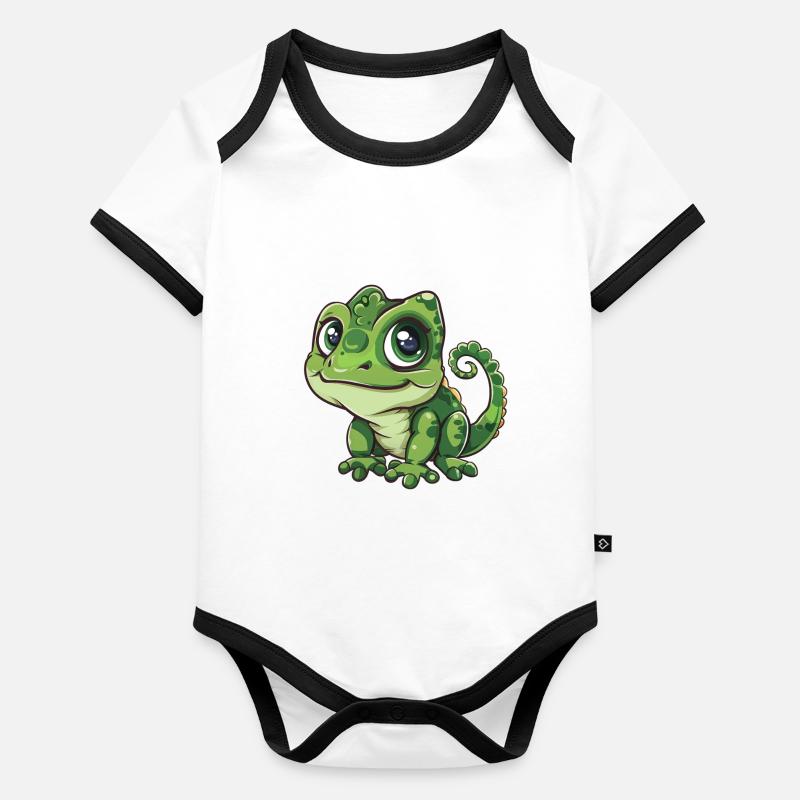 Mignon ami caméléon aux yeux verts Body Bébé bio contrasté manches courtes