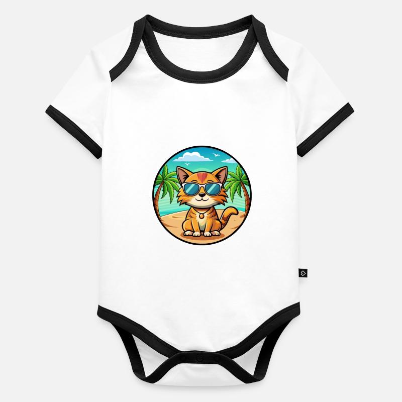 Munchkin Lunettes de soleil de dessin animé de race de chat plage Body Bébé bio contrasté manches courtes