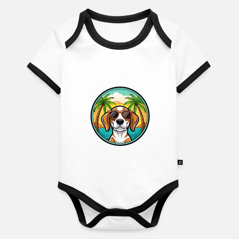 Treeing Walker Coonhound Race Chien Dessin Animé Plage Body Bébé bio contrasté manches courtes