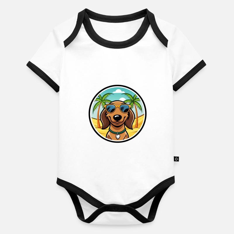Westfälischer Dachsbracke Hunderasse Cartoon Beach Baby Bio-Kurzarm-Kontrastbody