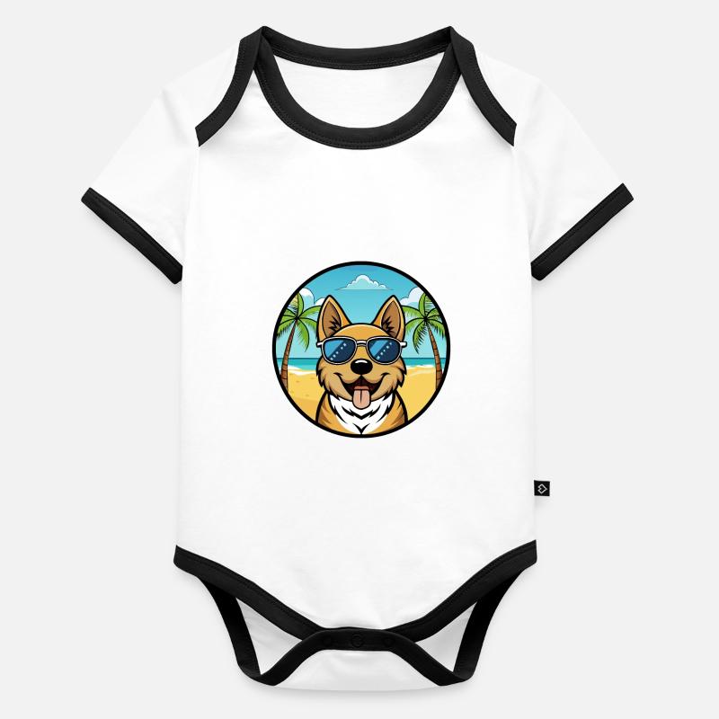 Plage de dessin animé de race de chien Ovcharka de Russie du Sud Body Bébé bio contrasté manches courtes