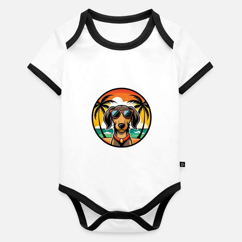 Westfälischer Dachsbracke Hunderasse Cartoon Beach Baby Bio-Kurzarm-Kontrastbody