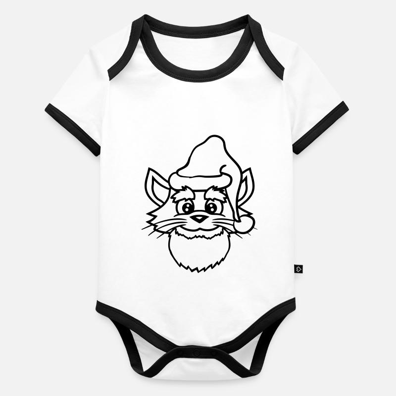 Chat du Père Noël Tête de chapeau de Noël d’hiver Body Bébé bio contrasté manches courtes