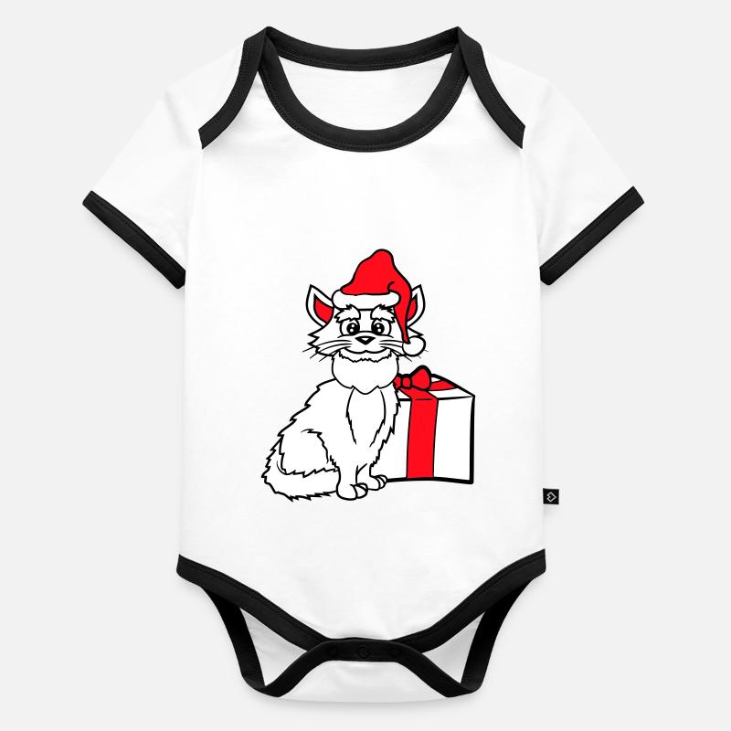 Cadeau de Noël d’hiver pour chat du Père Noël Body Bébé bio contrasté manches courtes