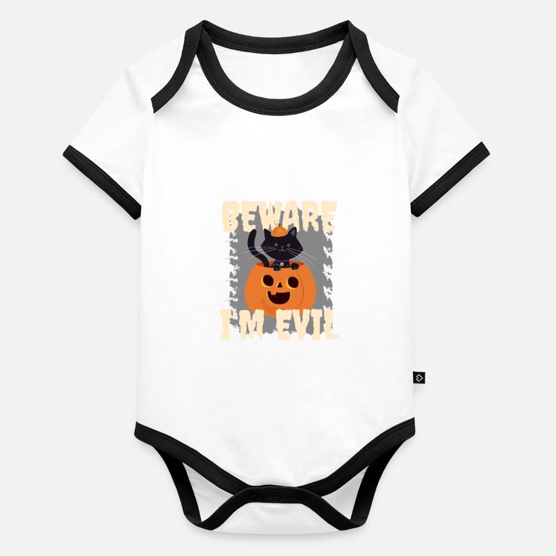 Chat d’Halloween mignon drôle de dicton Body Bébé bio contrasté manches courtes