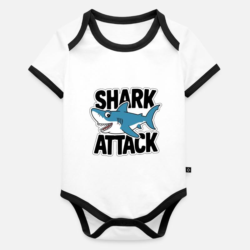 Requin Attaque de requin Amoureux de la mer Body Bébé bio contrasté manches courtes