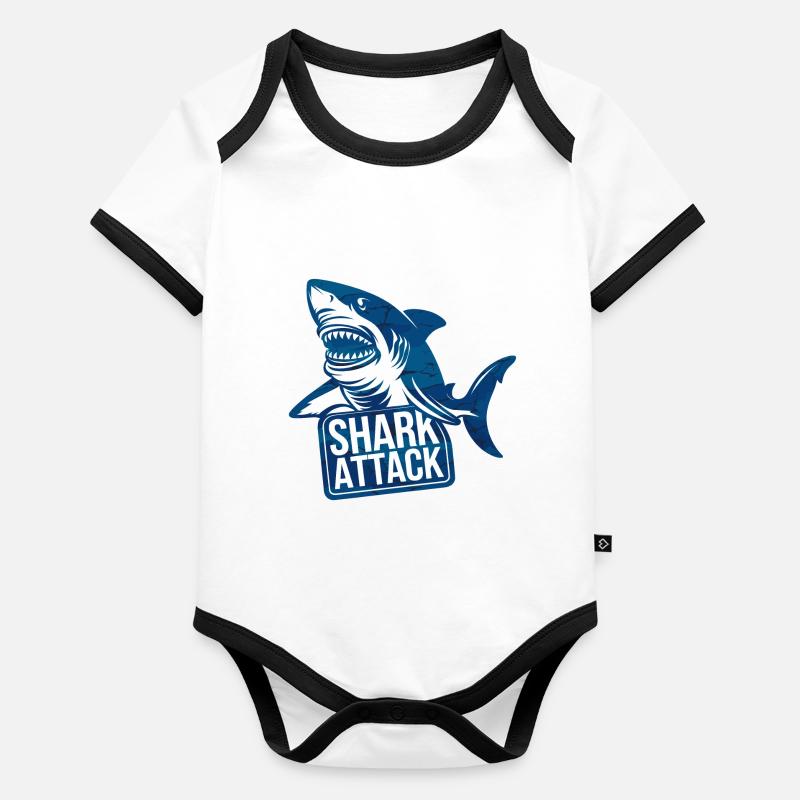 Requin Attaque de requin Amoureux de la mer Body Bébé bio contrasté manches courtes