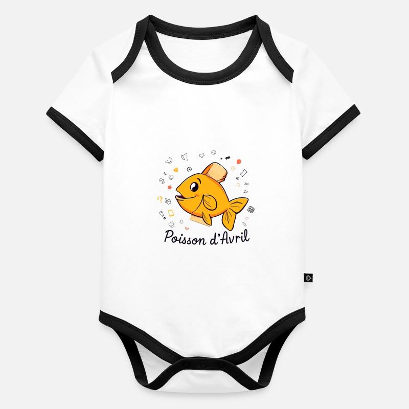 Poisson d’Avril - Orange Cartoon Fish Body Bébé bio contrasté manches courtes