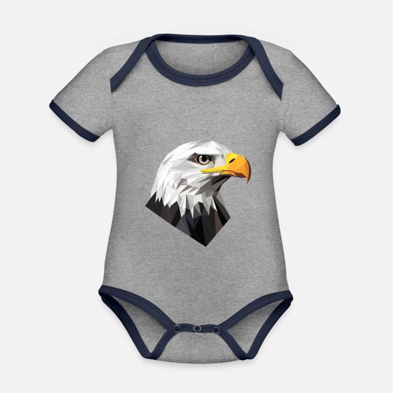 Conception du logo Low Poly de la tête d’aigle - Body Bébé bio contrasté manches courtes - gris chiné/bleu marine