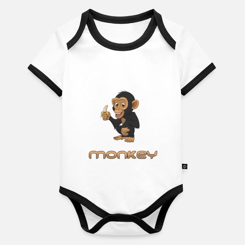 Monkey - Affe - Baby Bio-Kurzarm-Kontrastbody - Grau meliert/Navy