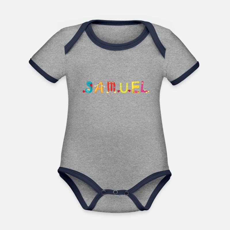 Samuel - Body Bébé bio contrasté manches courtes - gris chiné/bleu marine