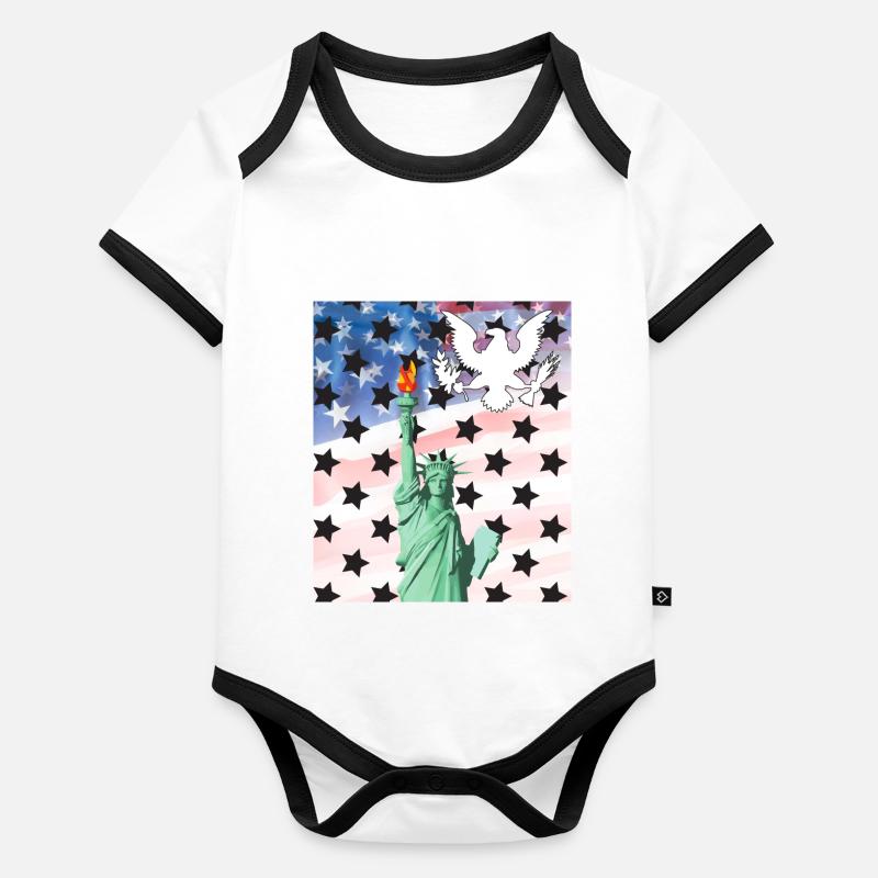 États-Unis, Statue de la Liberté Body Bébé bio contrasté manches courtes