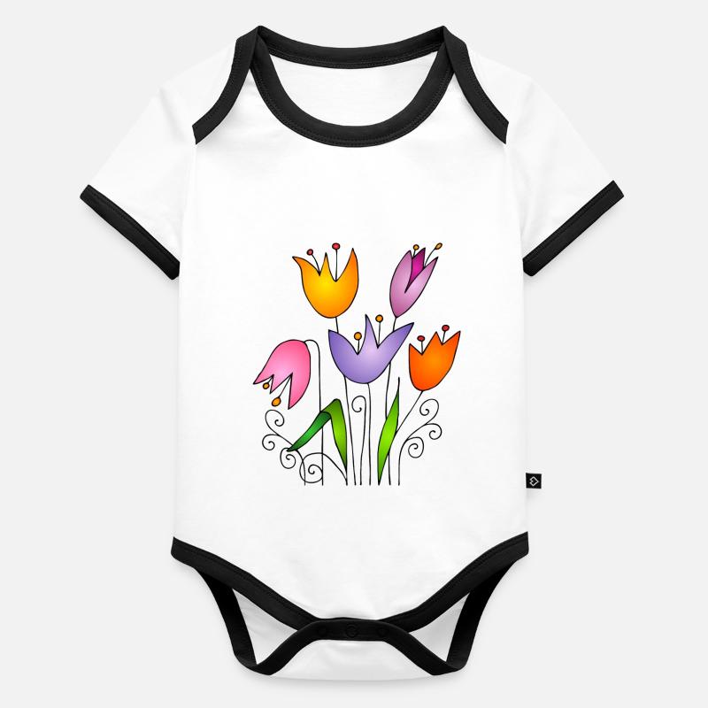 Fleur Body Bébé bio contrasté manches courtes
