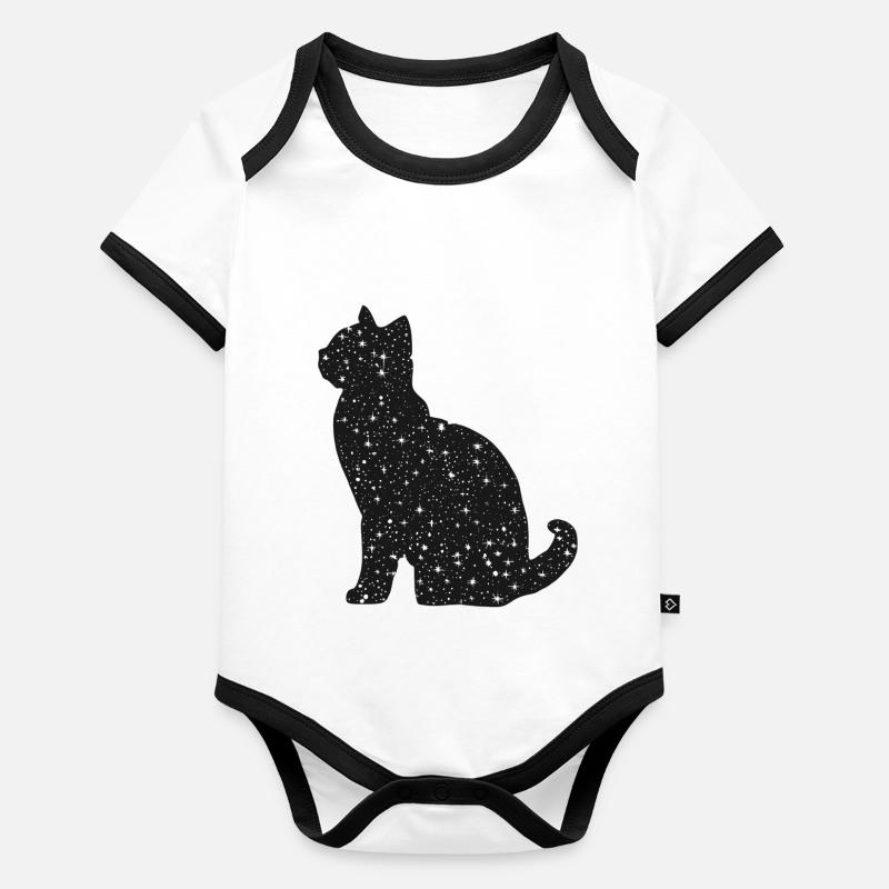 Starry cat silhouette in black and white Organic Baby Contrasting Bodysuit