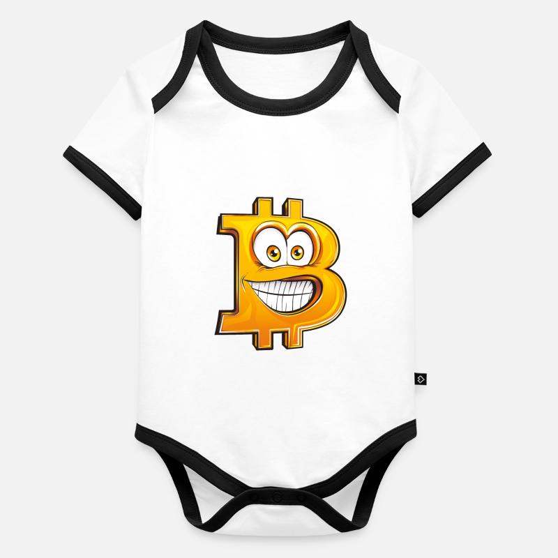 Drôle Bitcoin BTC symbole bande dessinée style de dessin animé Body Bébé bio contrasté manches courtes
