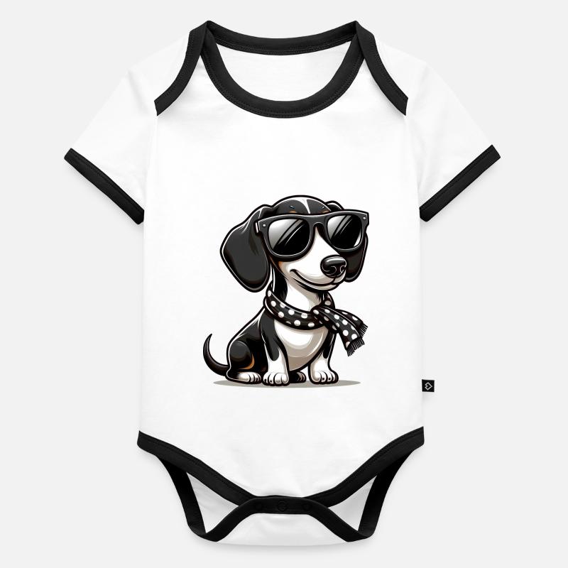 Süßer Dackel Hund Baby Bio-Kurzarm-Kontrastbody