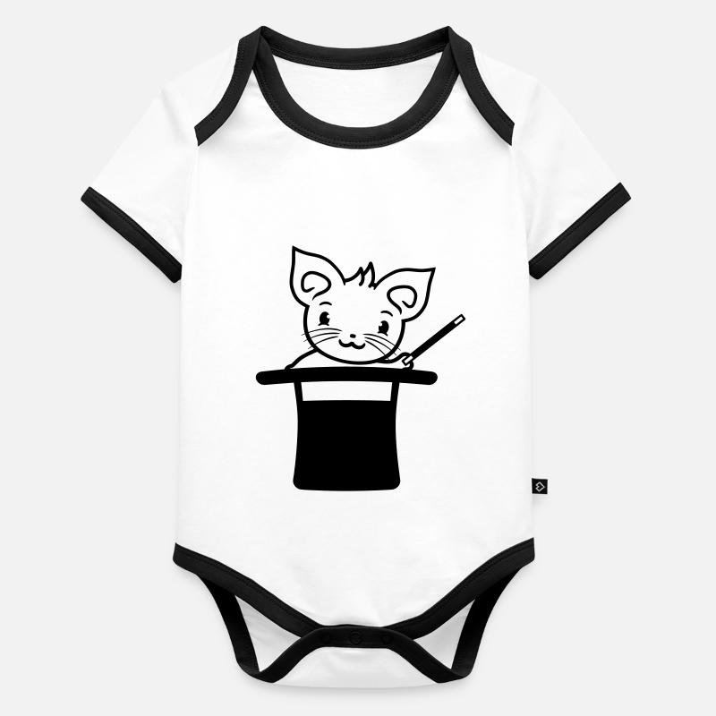 Magical Enchanted Top Hat Wizard Cat Organic Baby Contrasting Bodysuit