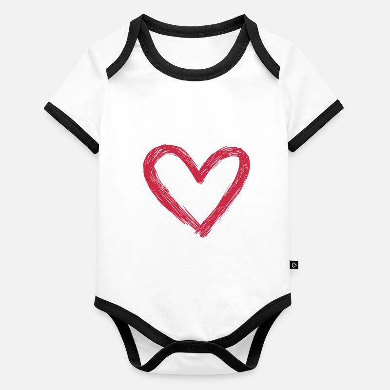 Doux cœur rouge Body Bébé bio contrasté manches courtes