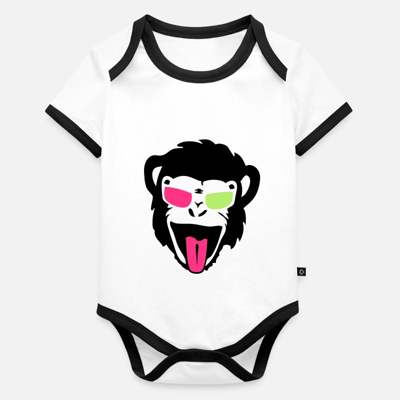 singe gorille monkey tete lunette glass1 Body Bébé bio contrasté manches courtes