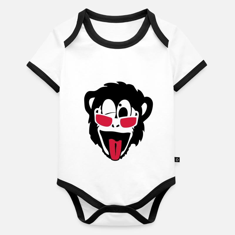 singe gorille monkey tete lunette glass2 Body Bébé bio contrasté manches courtes