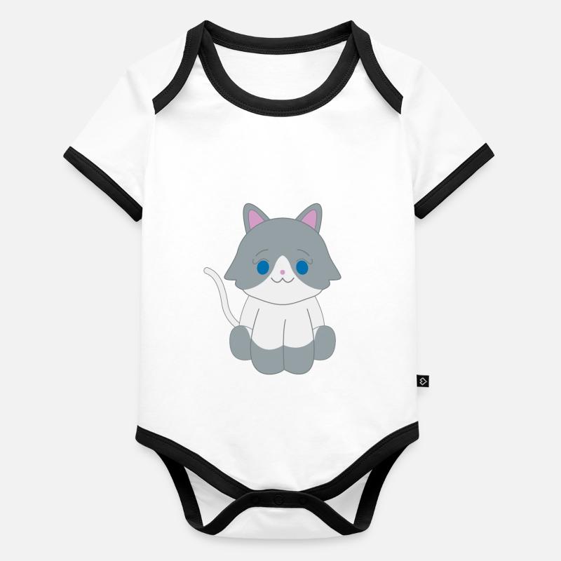 Graue und weiße Katze Baby Bio-Kurzarm-Kontrastbody