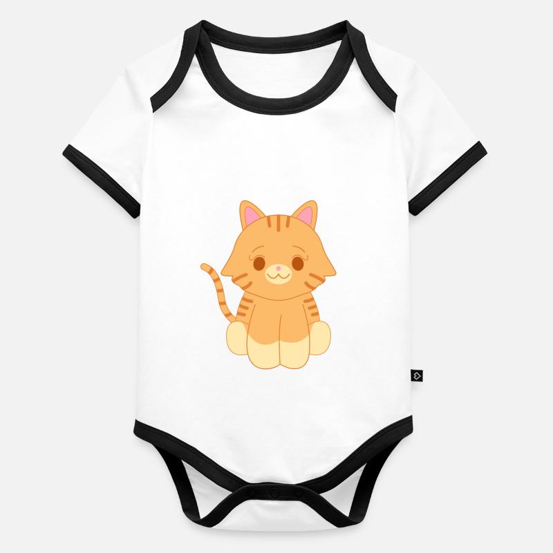 Chat roux Body Bébé bio contrasté manches courtes