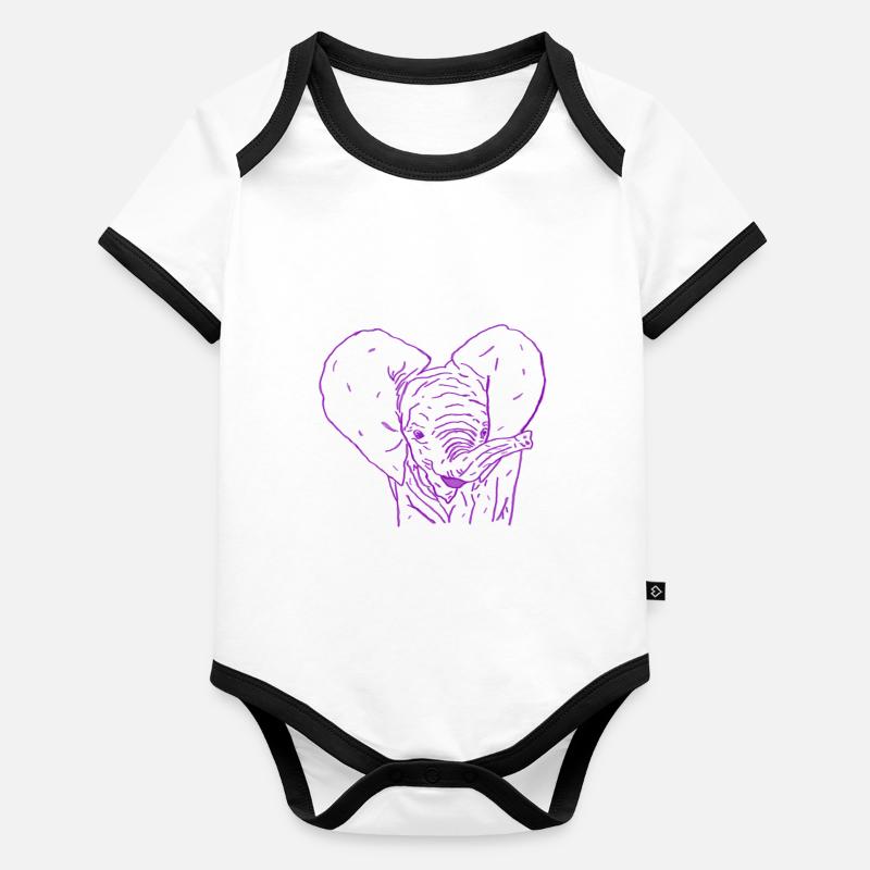 Bébé éléphant coloré Body Bébé bio contrasté manches courtes
