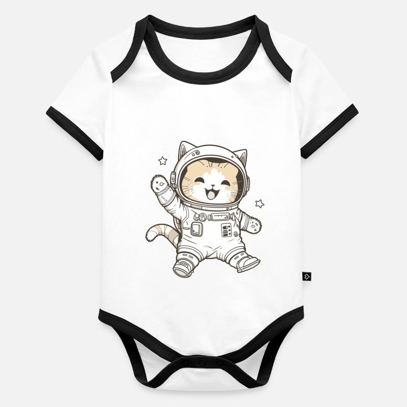 Kawaii mignon Happy Astronaut Cat Body Bébé bio contrasté manches courtes