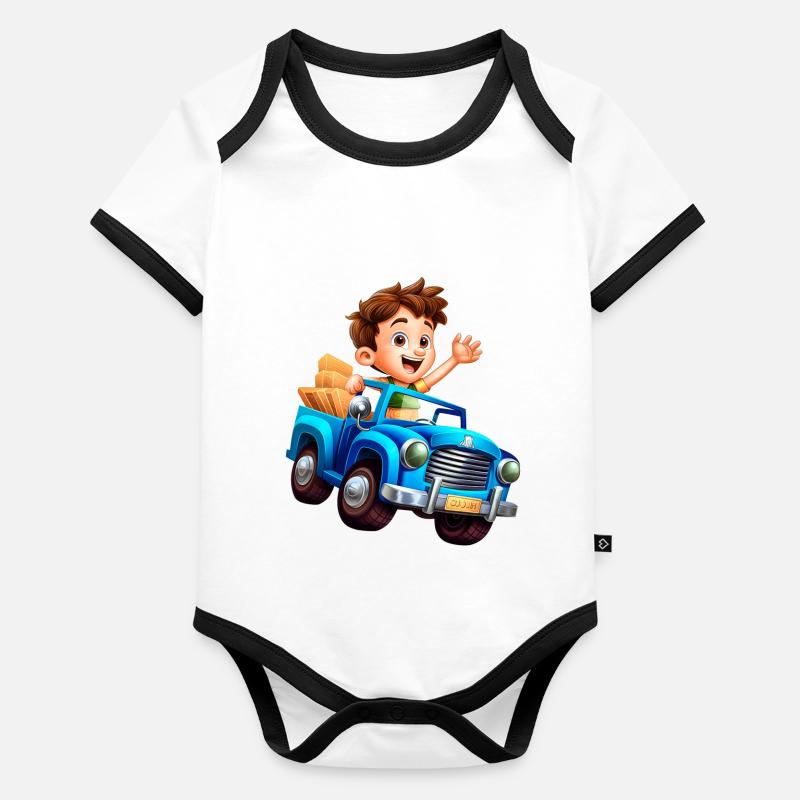 Der Junge und das Auto - Baby Bio-Kurzarm-Kontrastbody - undefined