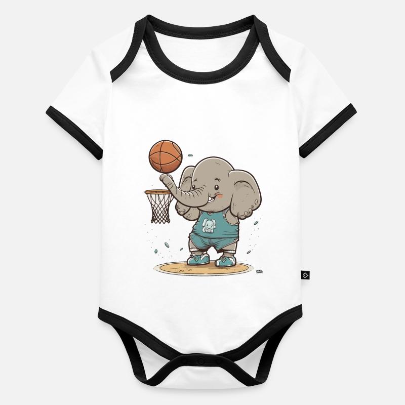 Basketball Elephant Organic Baby Contrasting Bodysuit