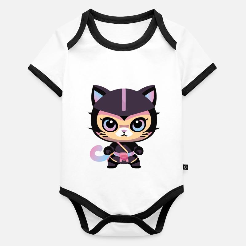 Ninja Cat Pinky Kitty Body Bébé bio contrasté manches courtes