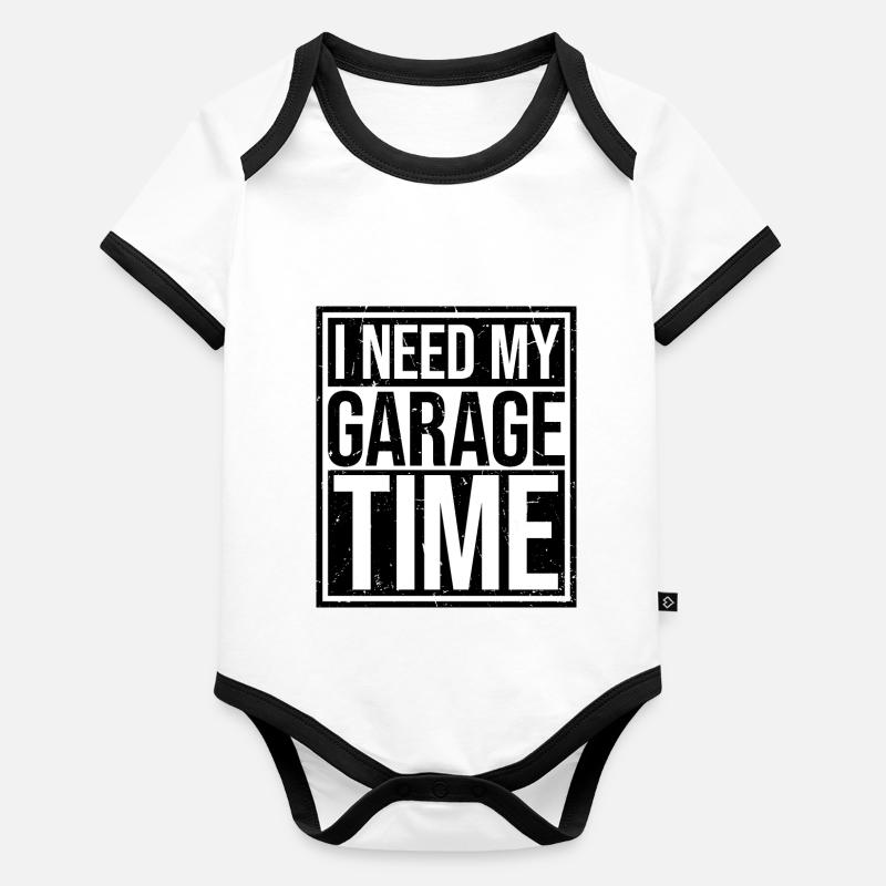 I Need My Garage Time Lustiger Mechaniker Spruch Baby Bio-Kurzarm-Kontrastbody