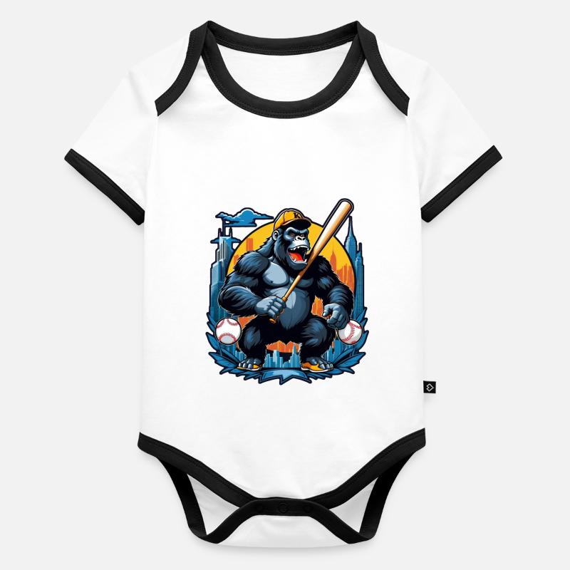 Gorilla with Gold Chain Organic Baby Contrasting Bodysuit