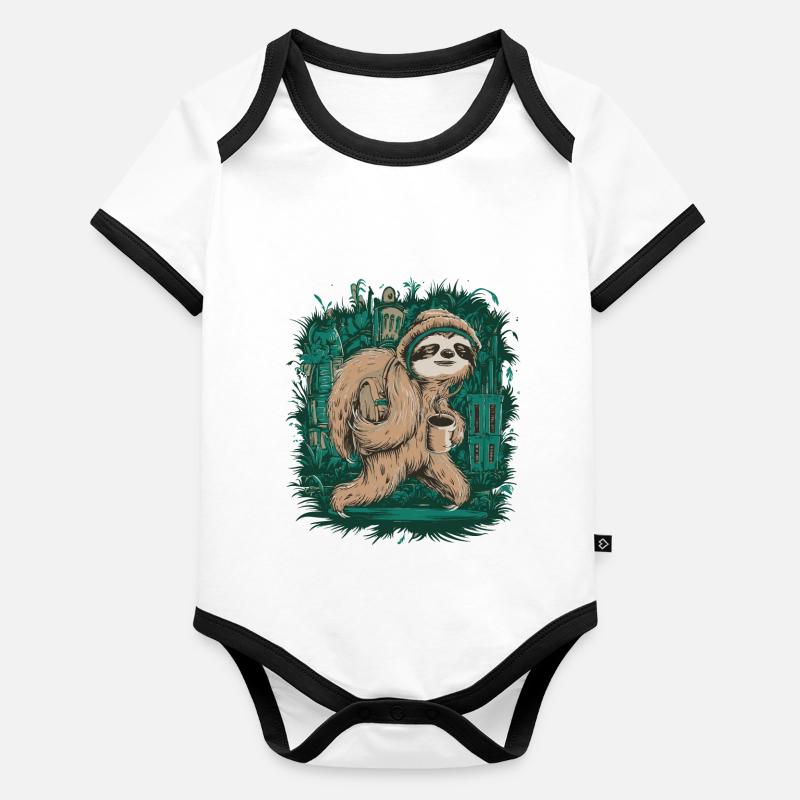 sloth jungle walk Baby Bio-Kurzarm-Kontrastbody