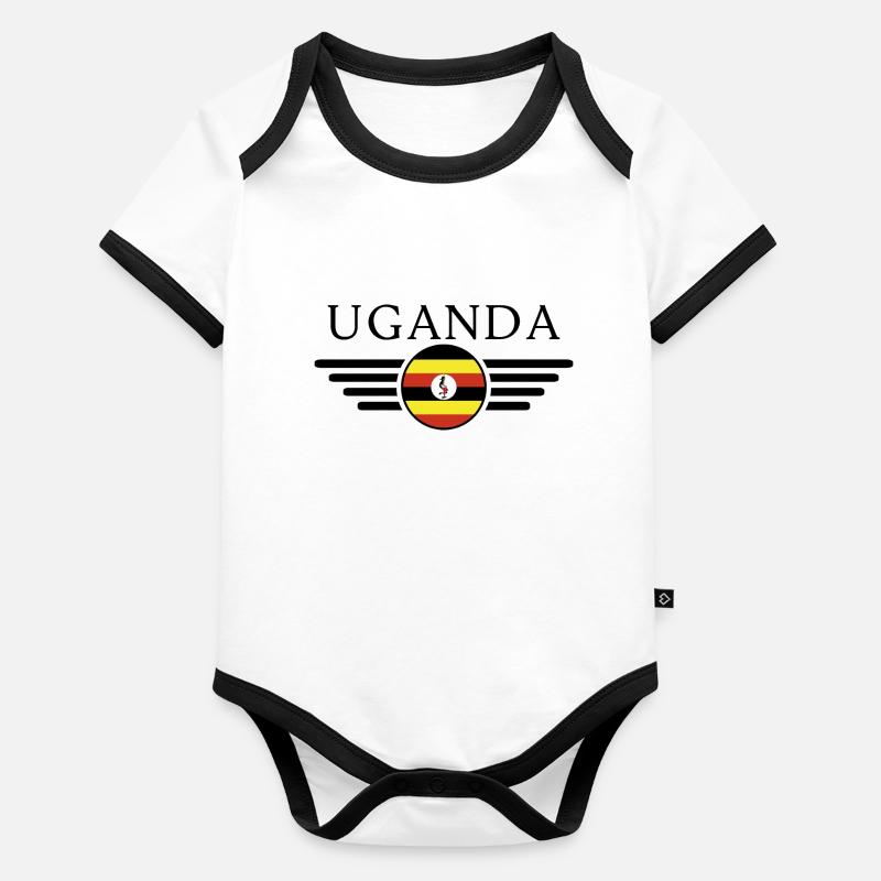 J’aime l’Ouganda, T-shirt design de style élégance Body Bébé bio contrasté manches courtes