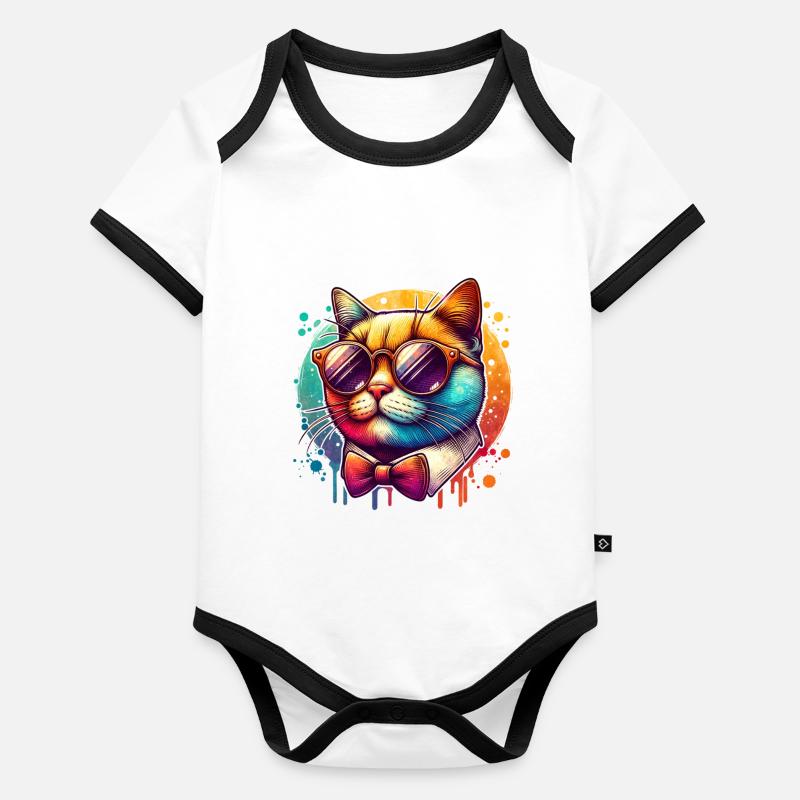 Lustige Katze Kater Kätzchen Geschenkidee Baby Bio-Kurzarm-Kontrastbody
