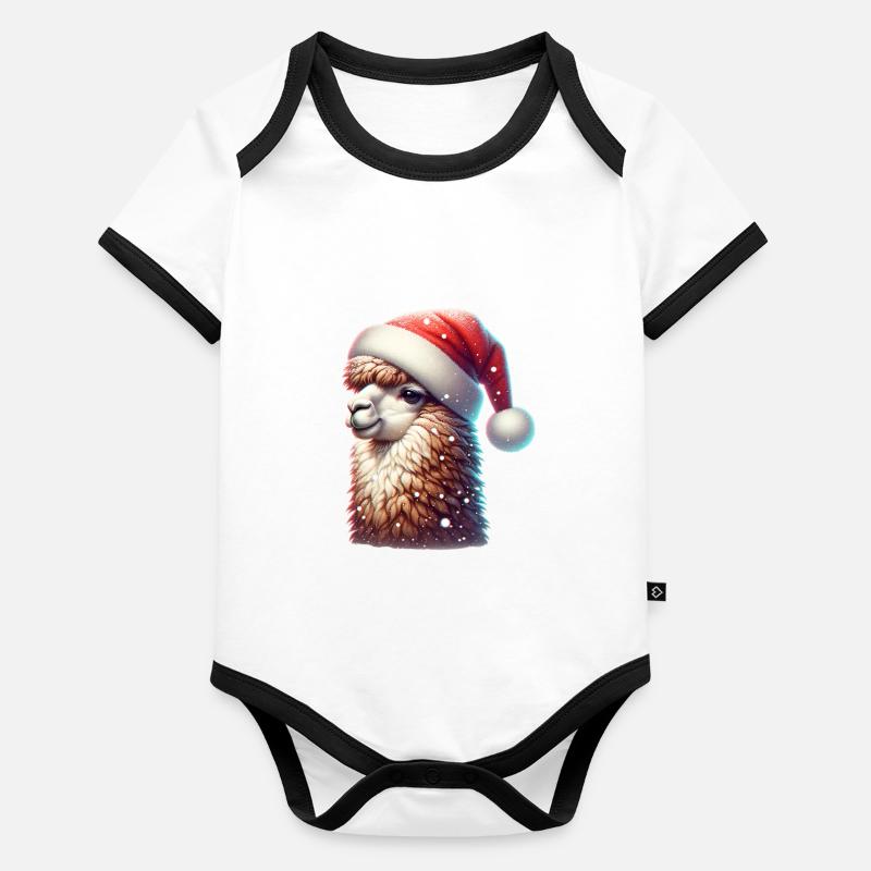 Lama Boules de neige Noël Body Bébé bio contrasté manches courtes
