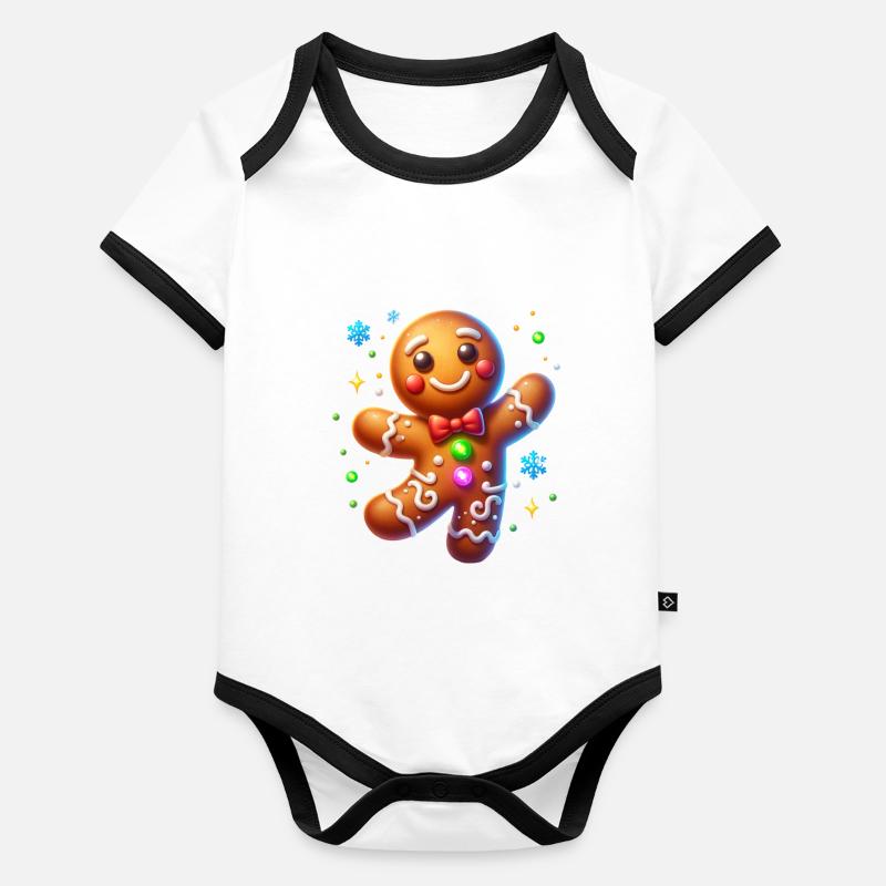 Gingerbread Man Christmas Organic Baby Contrasting Bodysuit