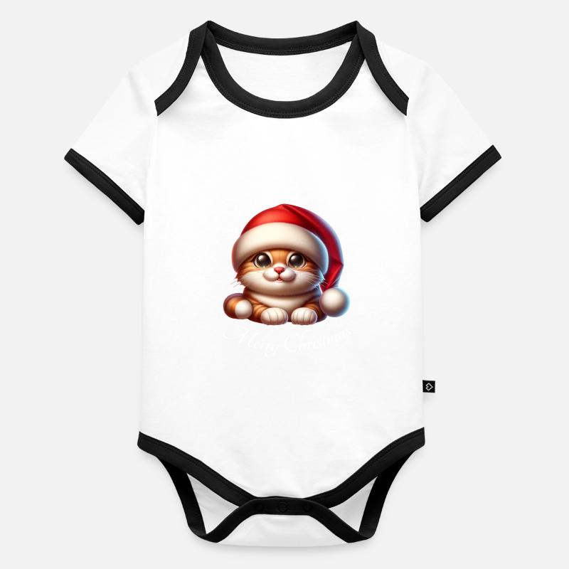 Chat de Noël Joyeux Noël Body Bébé bio contrasté manches courtes