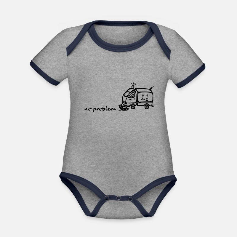 Balayeuse - no problem - Body Bébé bio contrasté manches courtes - gris chiné/bleu marine