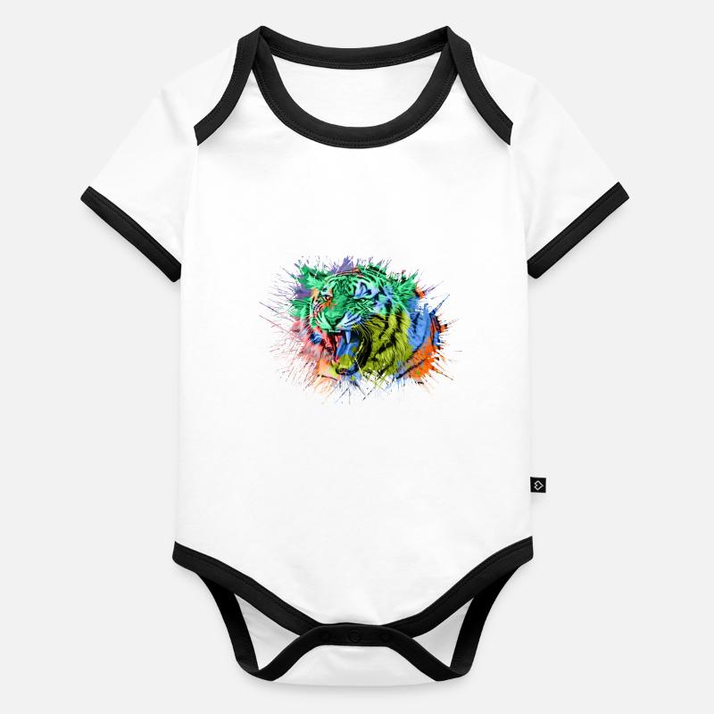 Tiger Rainbow Colorful Animals Organic Baby Contrasting Bodysuit