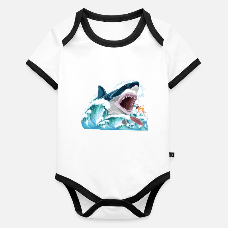 Megalodon attaque! Body Bébé bio contrasté manches courtes