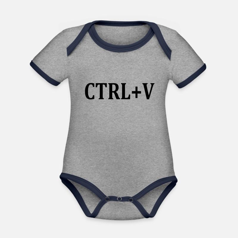 Ctrl + v - Body Bébé bio contrasté manches courtes - gris chiné/bleu marine